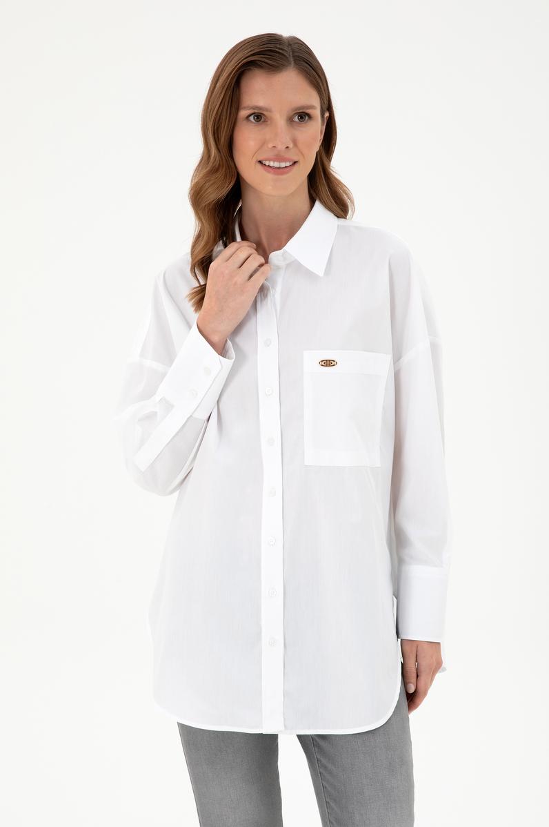 Kadın Beyaz Uzun Kollu Tunik Gömlek