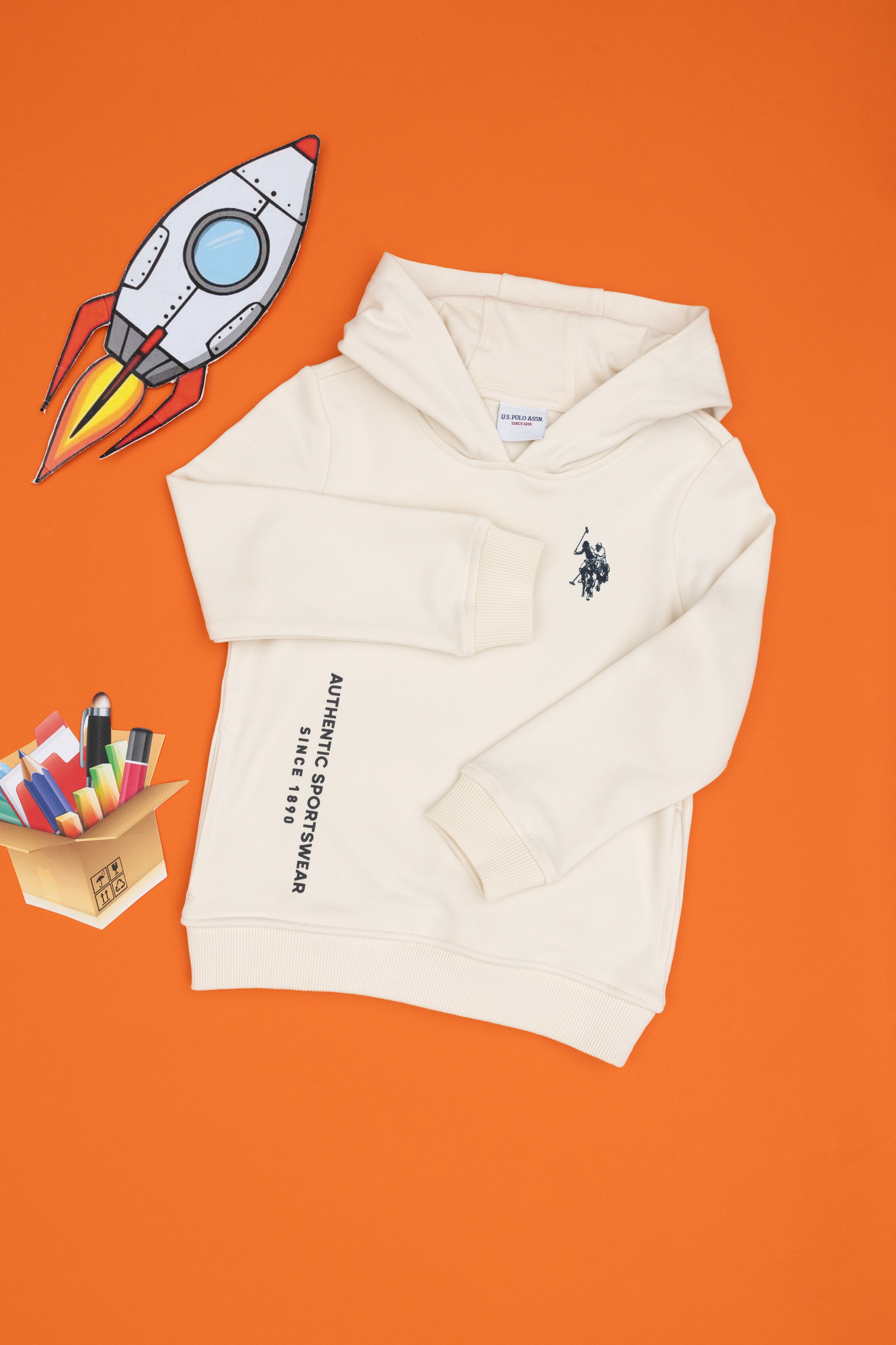 Erkek Çocuk Krem Kapüşonlu Sweatshirt - Image 1
