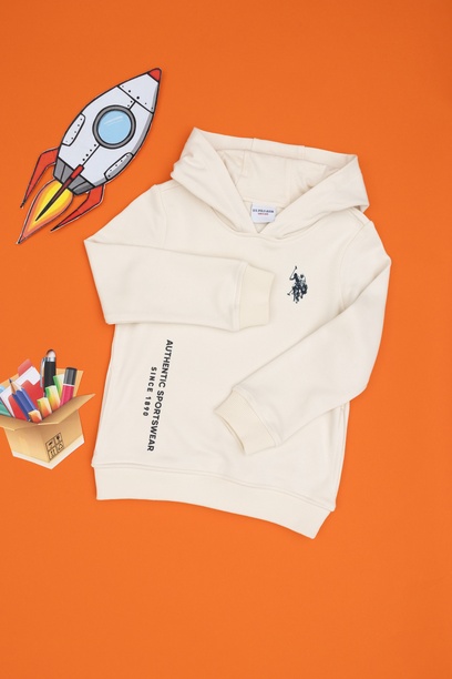 Erkek Çocuk Krem Kapüşonlu Sweatshirt