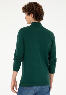 Erkek Slim Fit Yarım Boğazlı Koyu Yeşil Basic Kazak - 50293499109