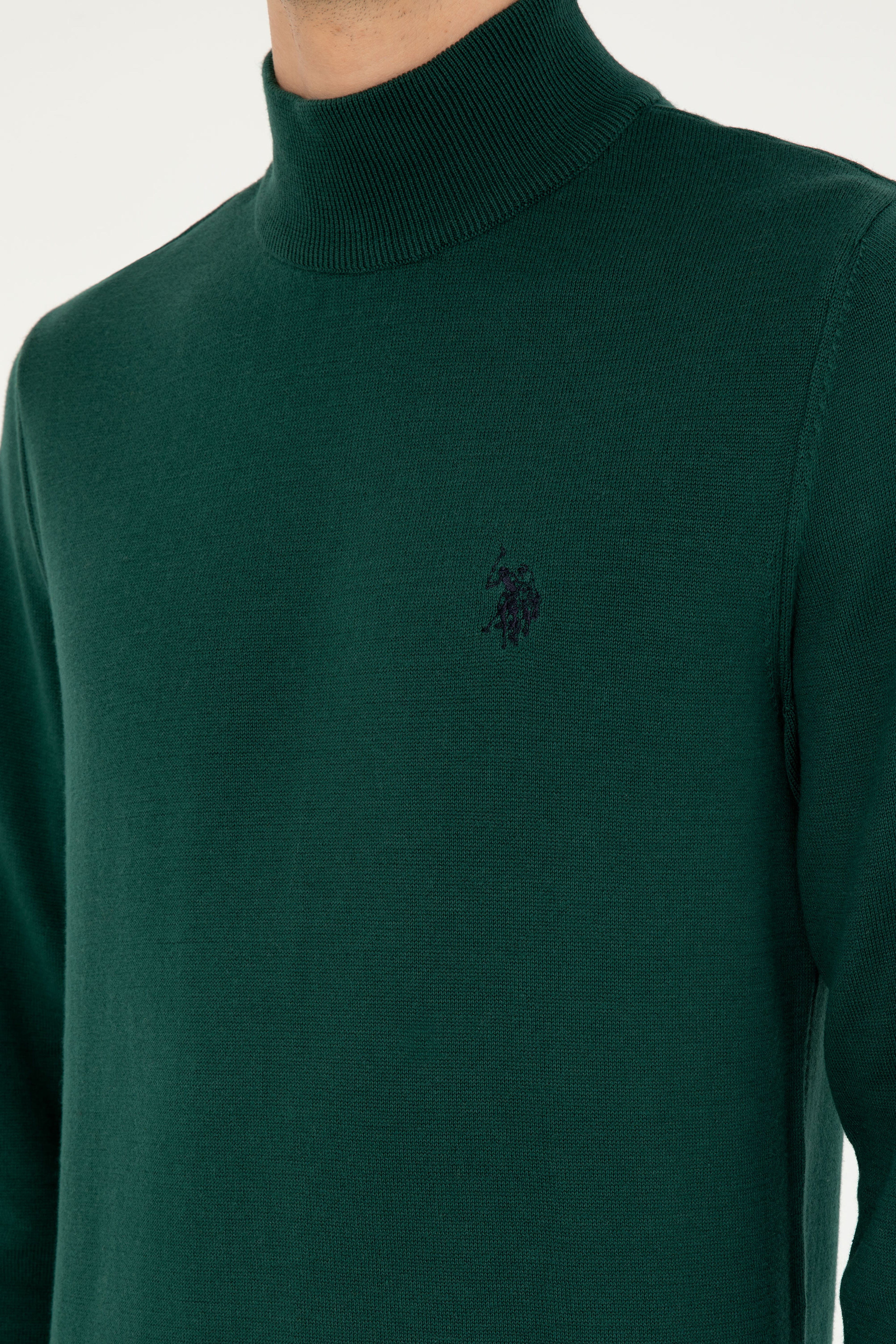 Erkek Slim Fit Yarım Boğazlı Koyu Yeşil Basic Kazak - Image 7