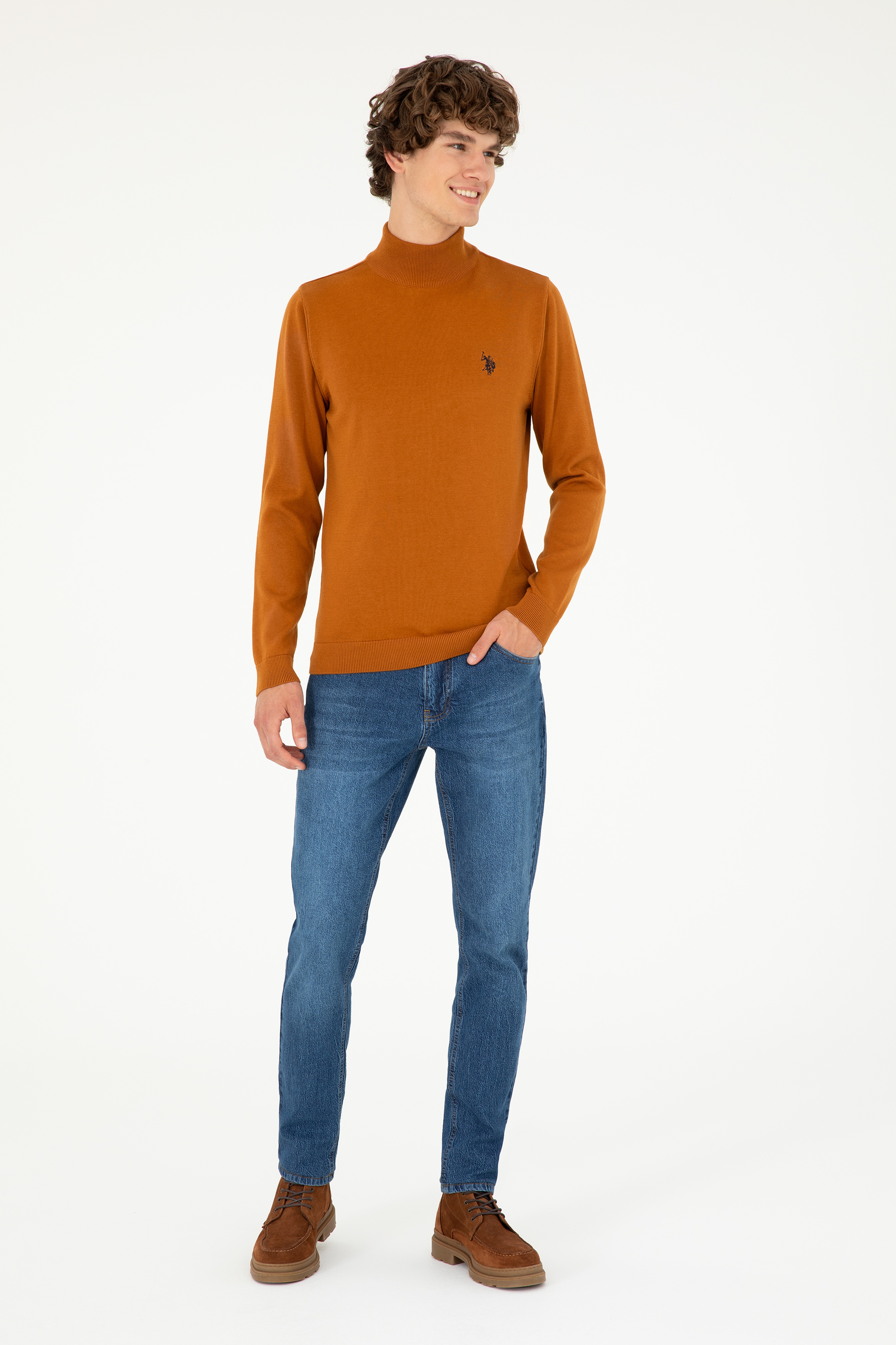 Erkek Slim Fit Yarım Boğazlı Coconut Basic Kazak
