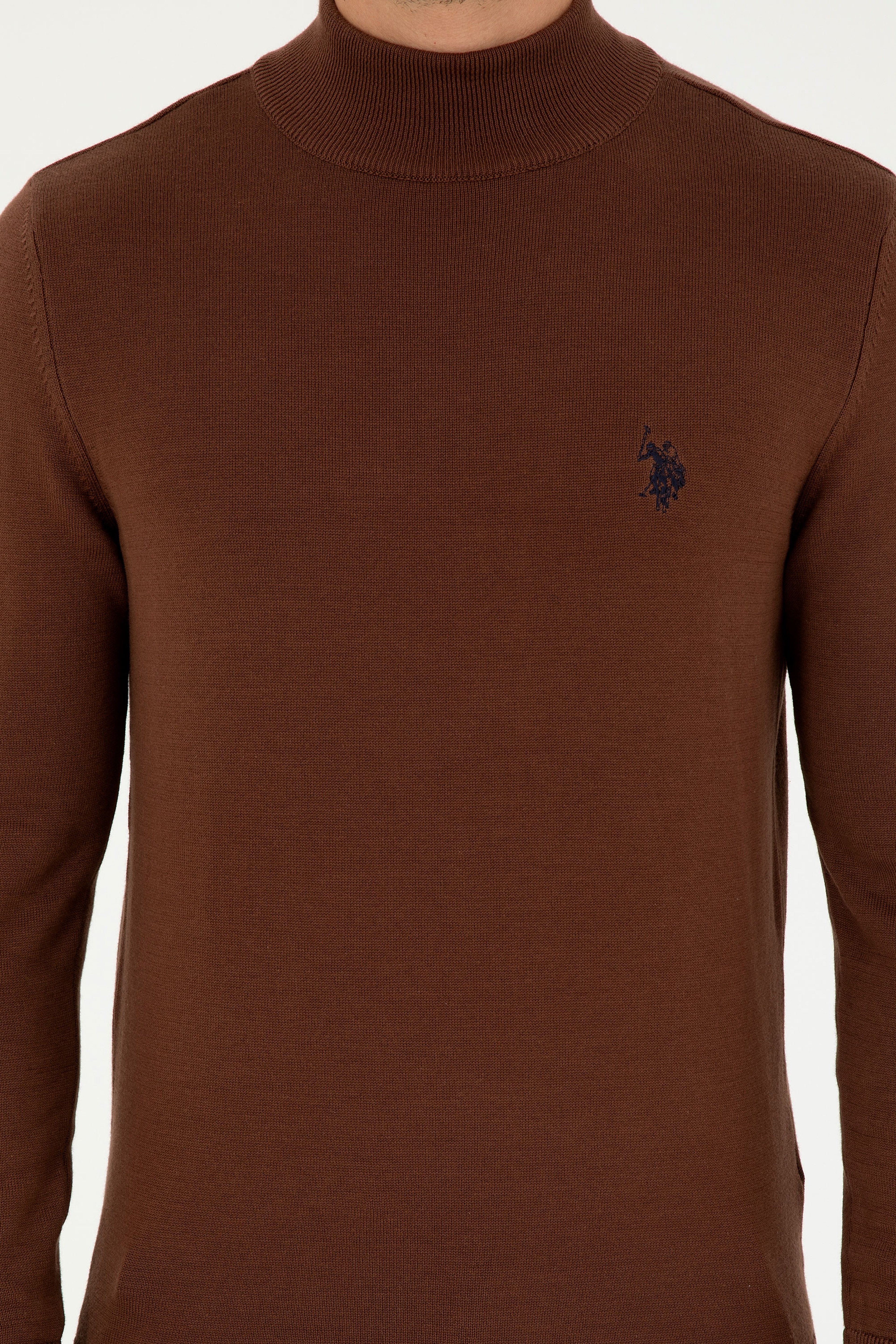 Erkek Slim Fit Yarım Boğazlı Kahverengi Basic Kazak - Image 6