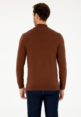 Erkek Slim Fit Yarım Boğazlı Kahverengi Basic Kazak - 50293499098