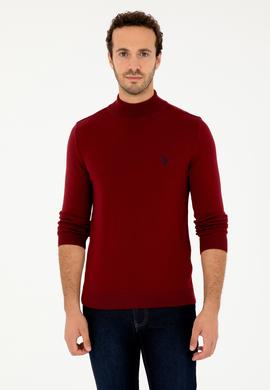 Erkek Slim Fit Yarım Boğazlı Bordo Basic Kazak - 50293499037