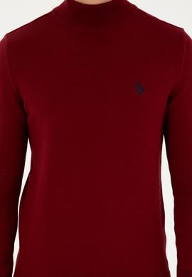 Erkek Slim Fit Yarım Boğazlı Bordo Basic Kazak - 50293499037
