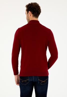 Erkek Slim Fit Yarım Boğazlı Bordo Basic Kazak - 50293499037