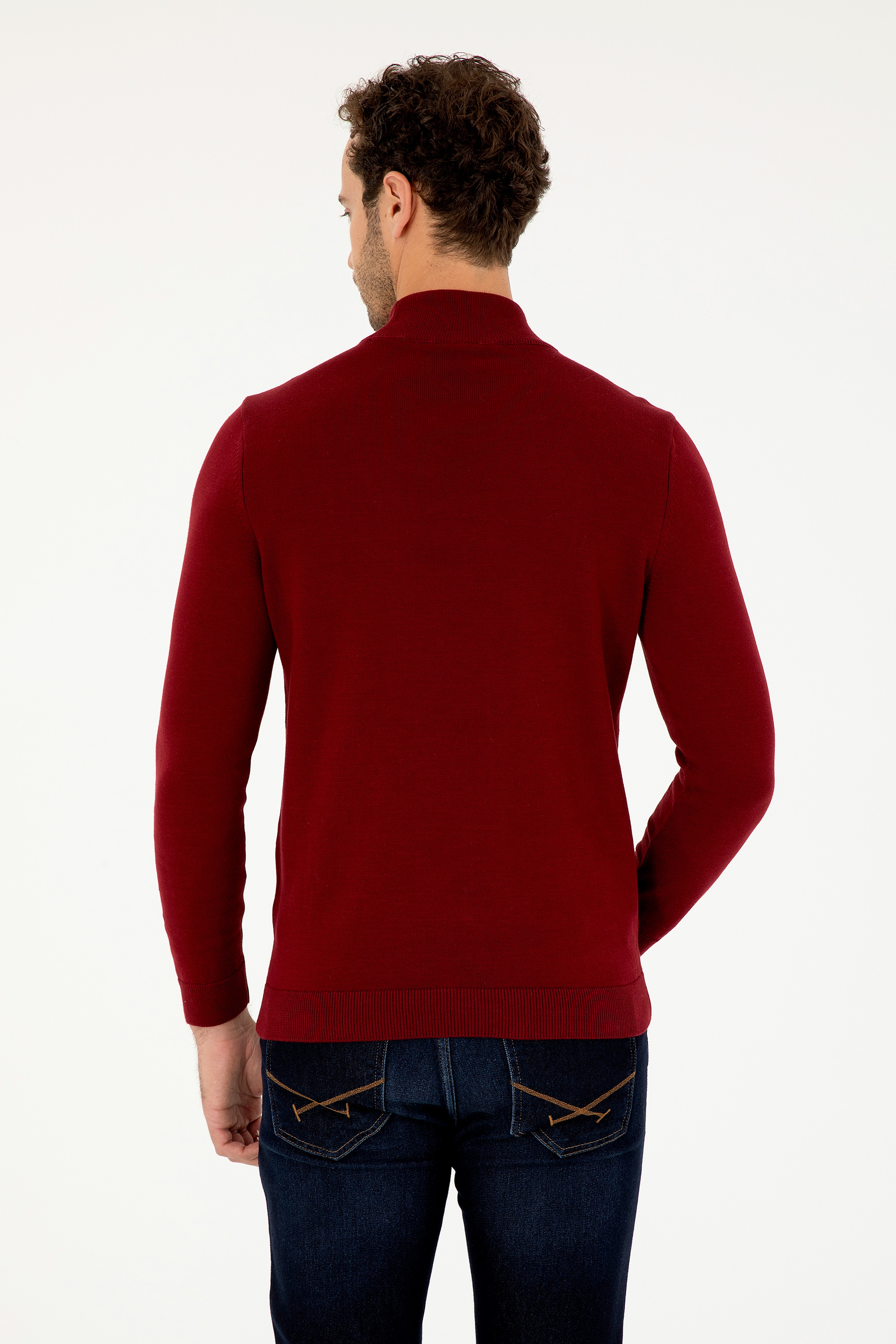 Erkek Slim Fit Yarım Boğazlı Bordo Basic Kazak - Image 5