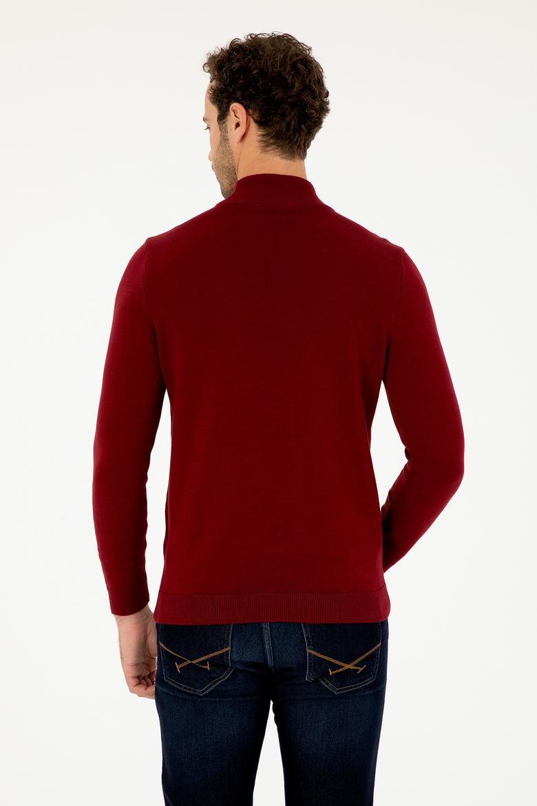 Erkek Slim Fit Yarım Boğazlı Bordo Basic Kazak - 50293499037