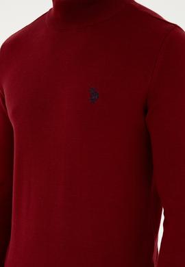 Erkek Slim Fit Yarım Boğazlı Bordo Basic Kazak - 50293499037
