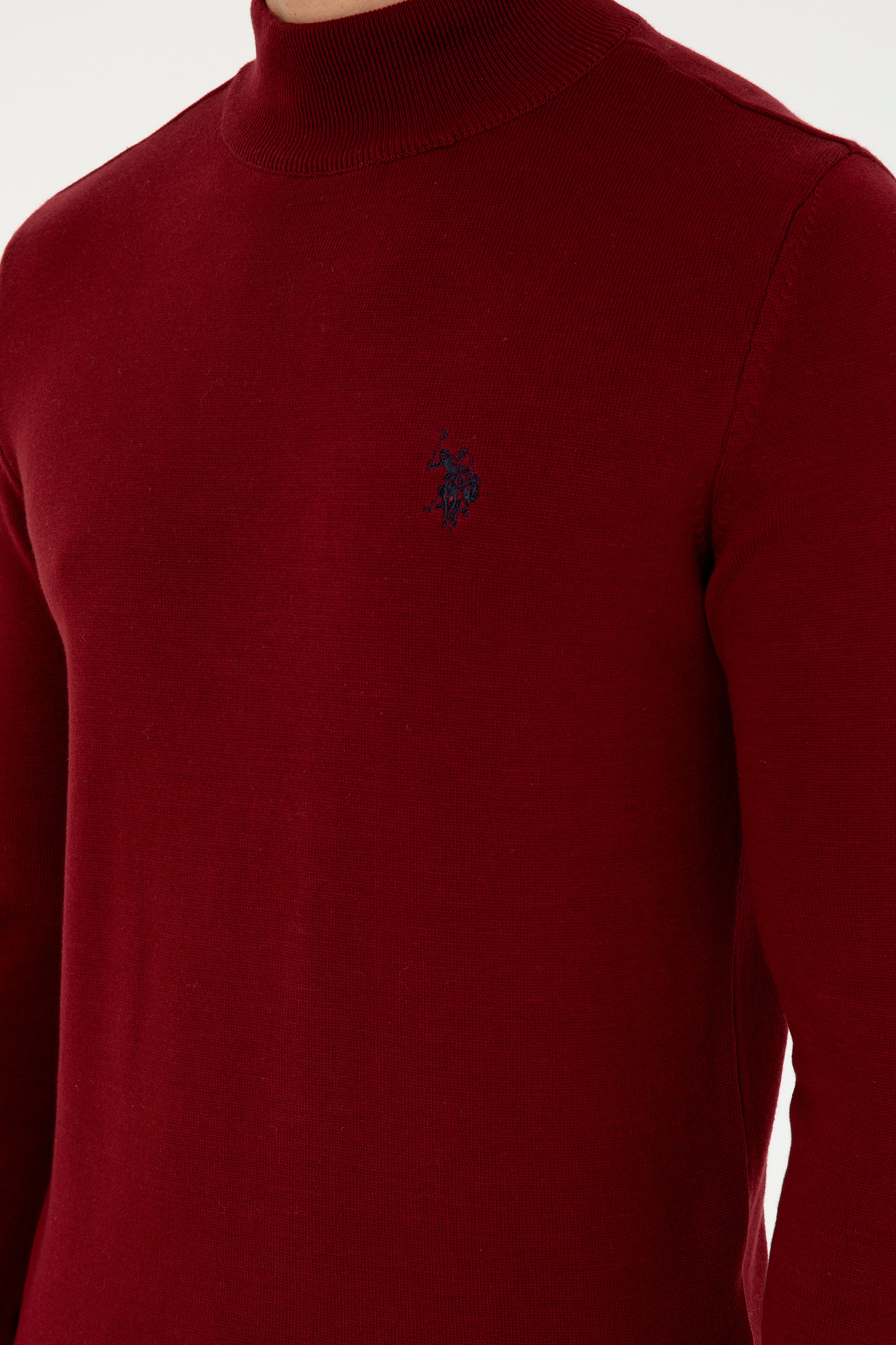 Erkek Slim Fit Yarım Boğazlı Bordo Basic Kazak