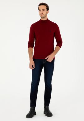 Erkek Slim Fit Yarım Boğazlı Bordo Basic Kazak - 50293499037