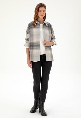 Kadın Gri Uzun Kollu Gömlek - 50297439014