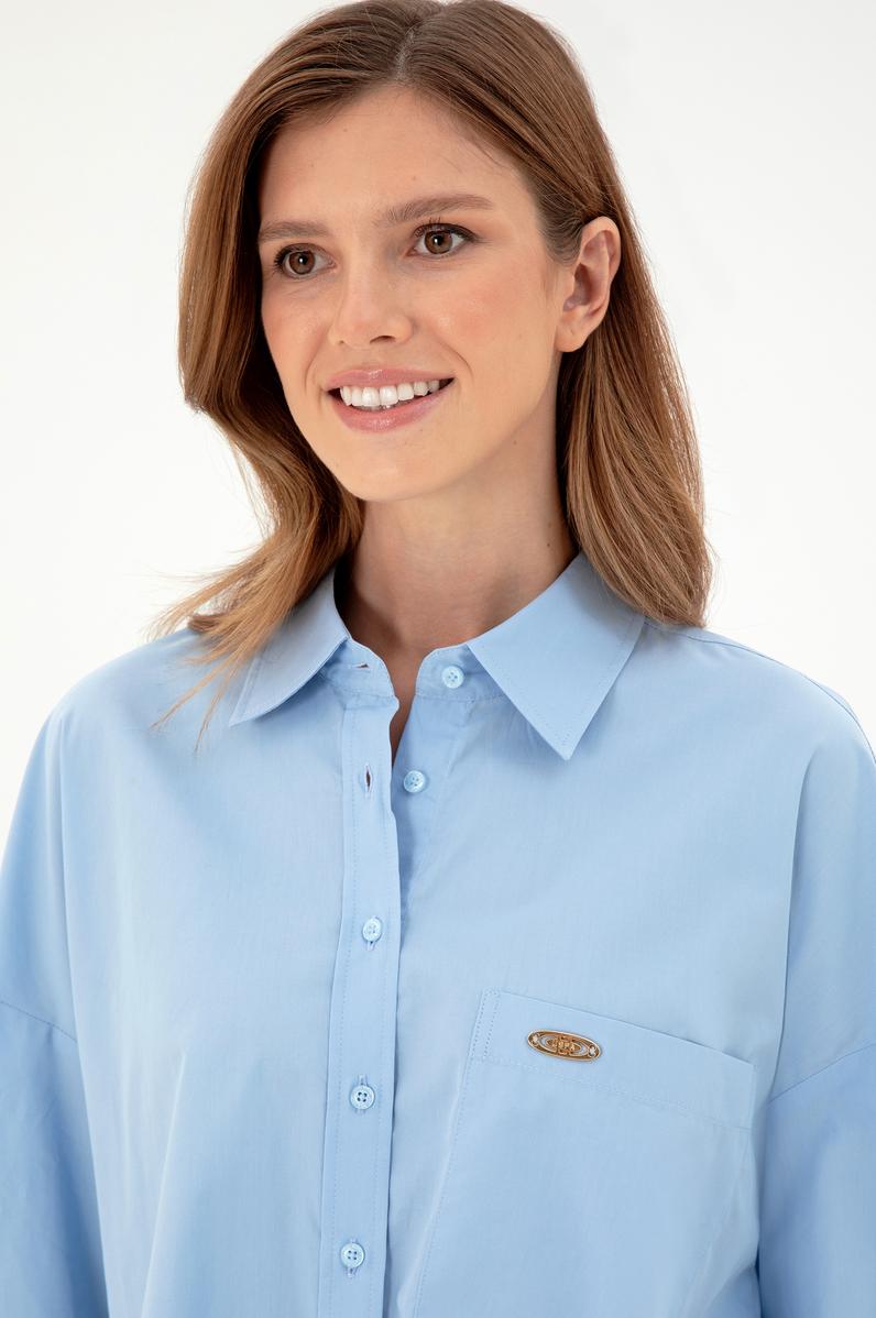 Kadın Açık Mavi Uzun Kollu Tunik Gömlek