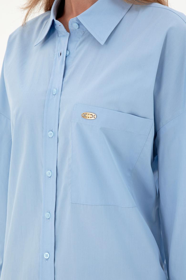 Kadın Açık Mavi Uzun Kollu Tunik Gömlek - 50297115004