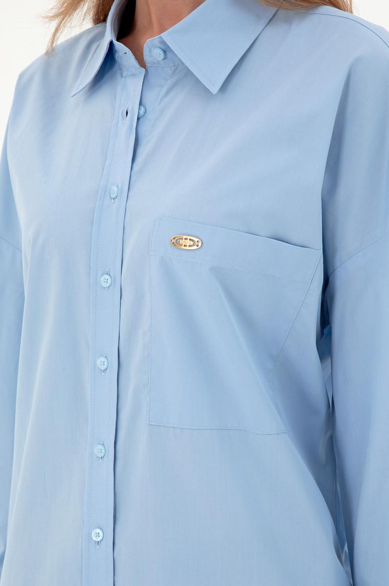 Kadın Açık Mavi Uzun Kollu Tunik Gömlek