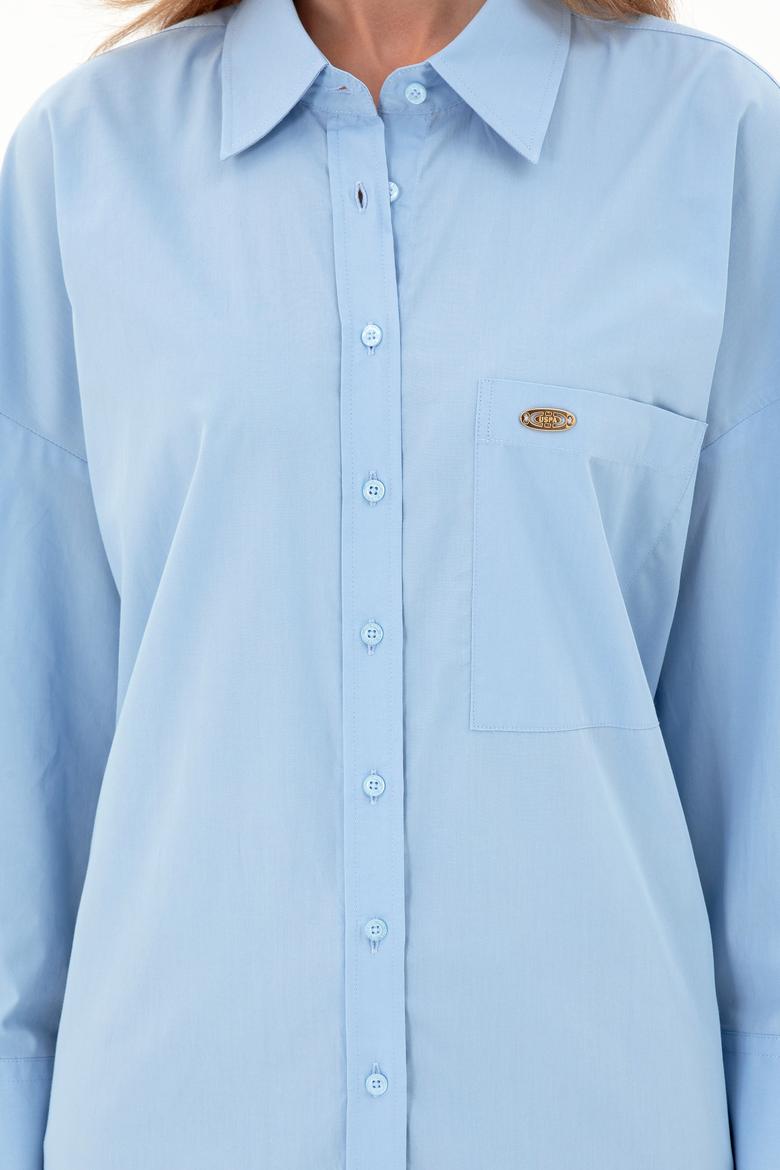 Kadın Açık Mavi Uzun Kollu Tunik Gömlek - 50297115004