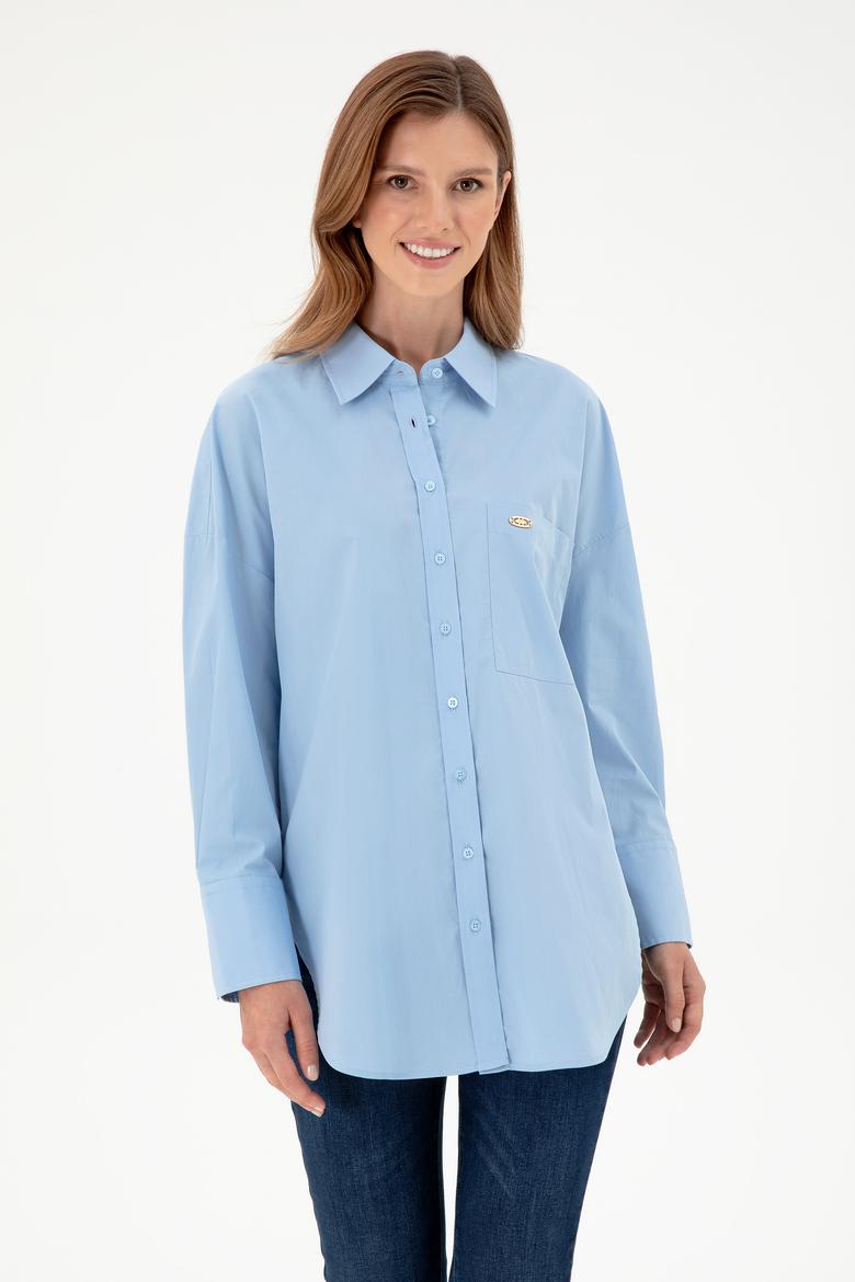 Kadın Açık Mavi Uzun Kollu Tunik Gömlek