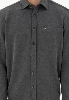 Erkek Açık Gri Comfort Fit Cepli Örme Gömlek - 50306264008