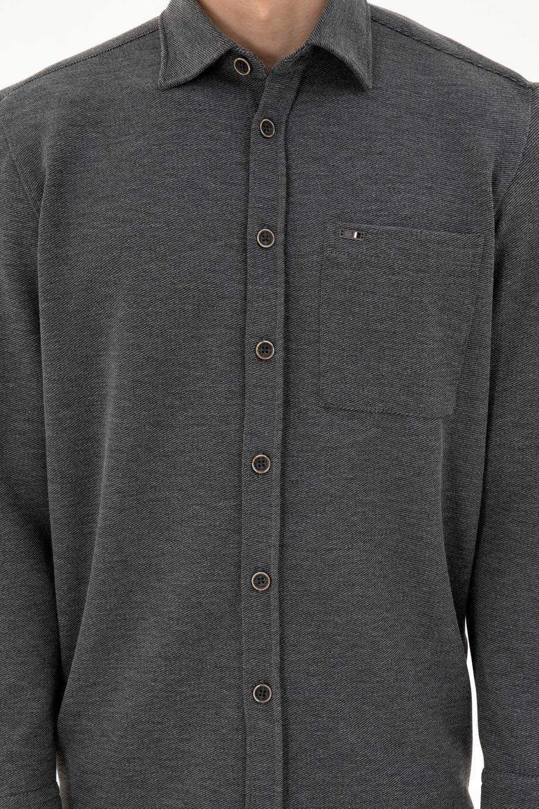 Erkek Açık Gri Comfort Fit Cepli Örme Gömlek - 50306264008