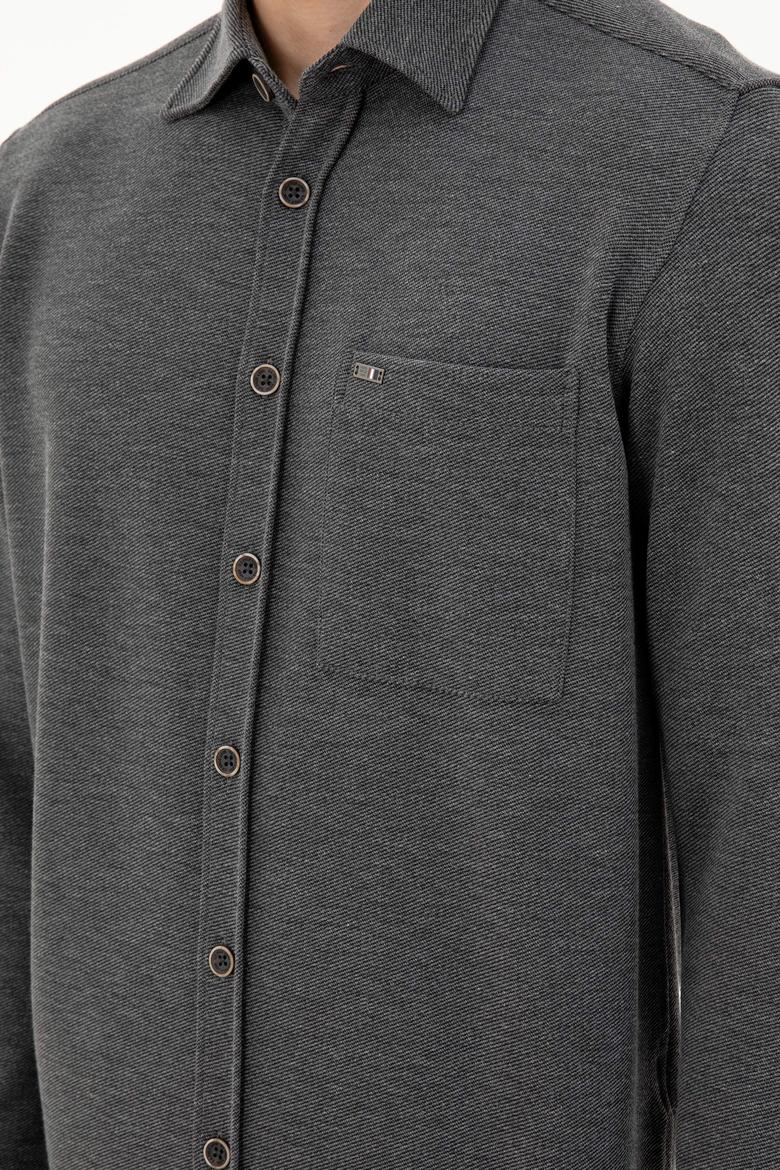 Erkek Açık Gri Comfort Fit Cepli Örme Gömlek - 50306264008