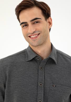 Erkek Açık Gri Comfort Fit Cepli Örme Gömlek - 50306264008