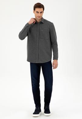 Erkek Açık Gri Comfort Fit Cepli Örme Gömlek - 50306264008