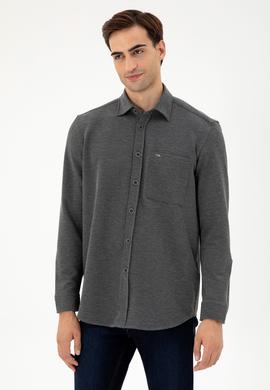 Erkek Açık Gri Comfort Fit Cepli Örme Gömlek - 50306264008