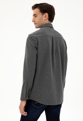 Erkek Açık Gri Comfort Fit Cepli Örme Gömlek - 50306264008