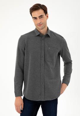 Erkek Açık Gri Comfort Fit Cepli Örme Gömlek - 50306264008