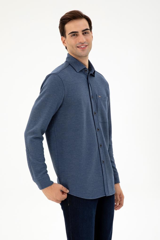 Erkek Lacivert Comfort Fit Cepli Örme Gömlek