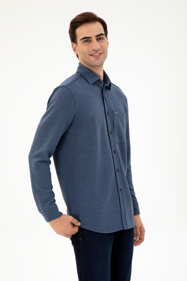 Erkek Lacivert Comfort Fit Cepli Örme Gömlek