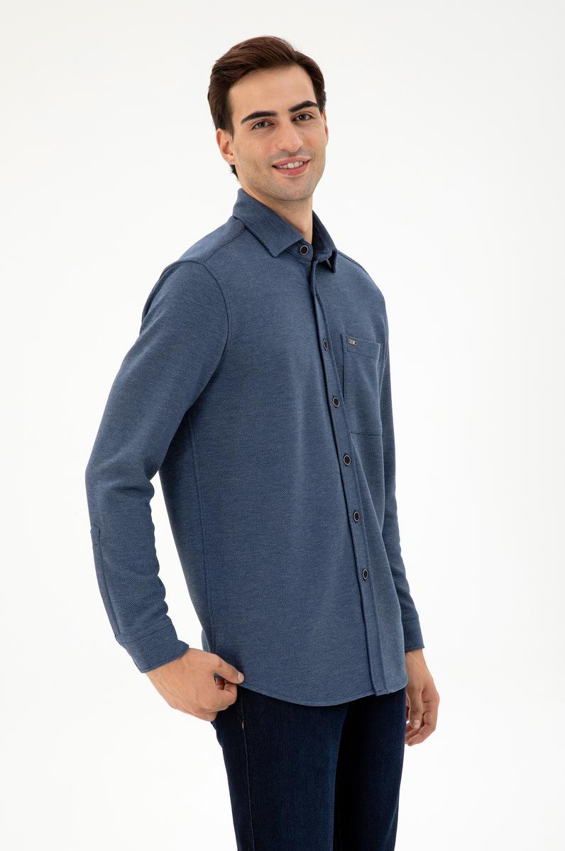 Erkek Lacivert Comfort Fit Cepli Örme Gömlek