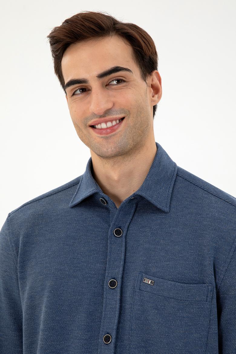 Erkek Lacivert Comfort Fit Cepli Örme Gömlek - 50306264016