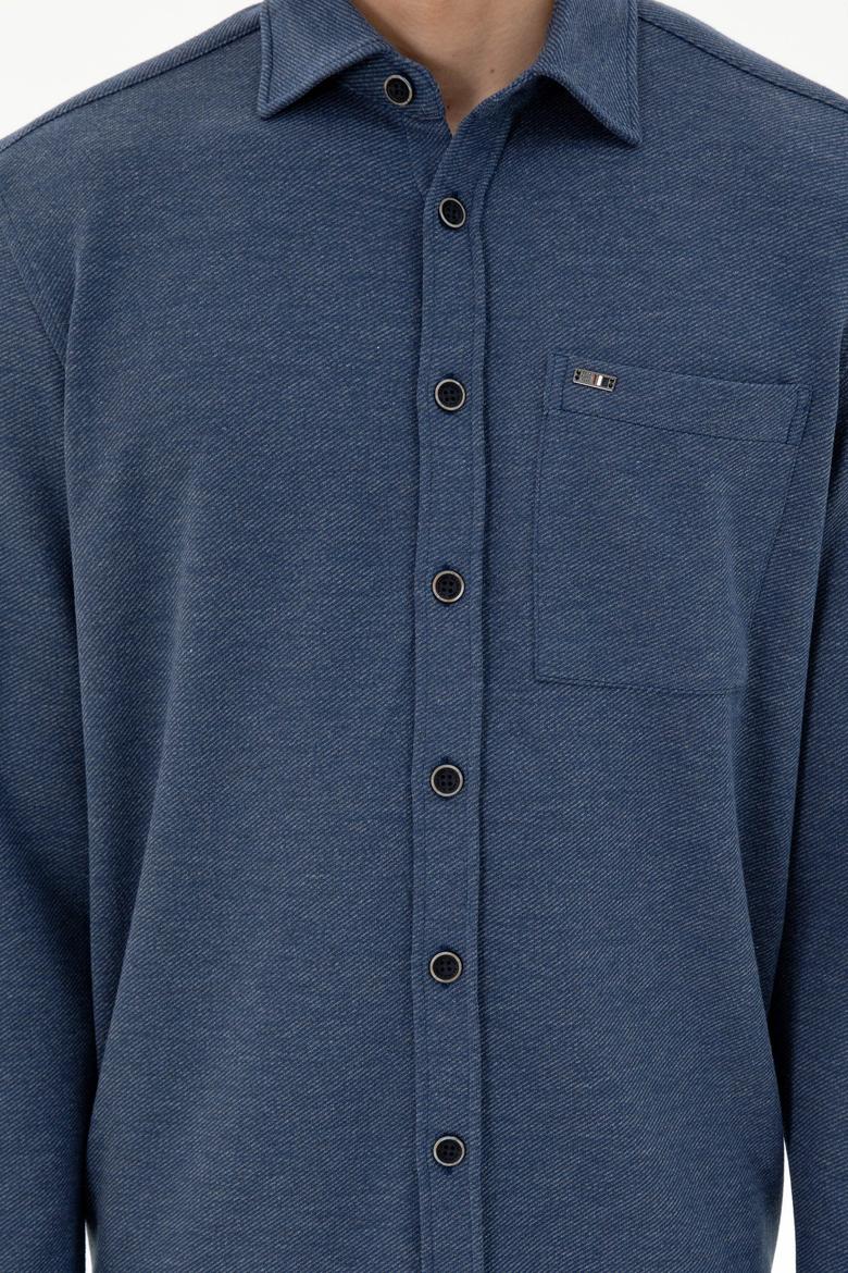 Erkek Lacivert Comfort Fit Cepli Örme Gömlek - 50306264016