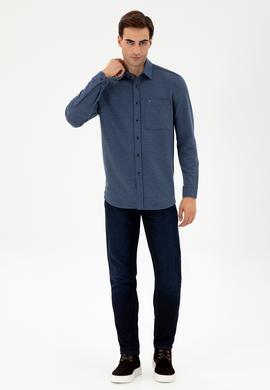 Erkek Lacivert Comfort Fit Cepli Örme Gömlek - 50306264016