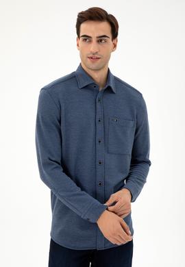 Erkek Lacivert Comfort Fit Cepli Örme Gömlek - 50306264016