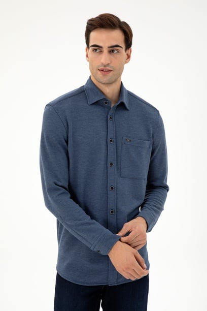 Erkek Lacivert Comfort Fit Cepli Örme Gömlek