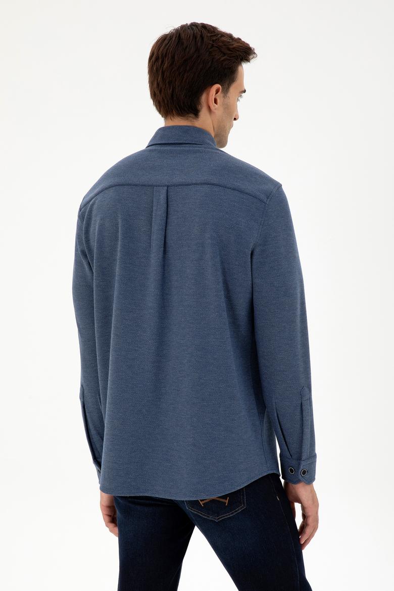 Erkek Lacivert Comfort Fit Cepli Örme Gömlek - 50306264016