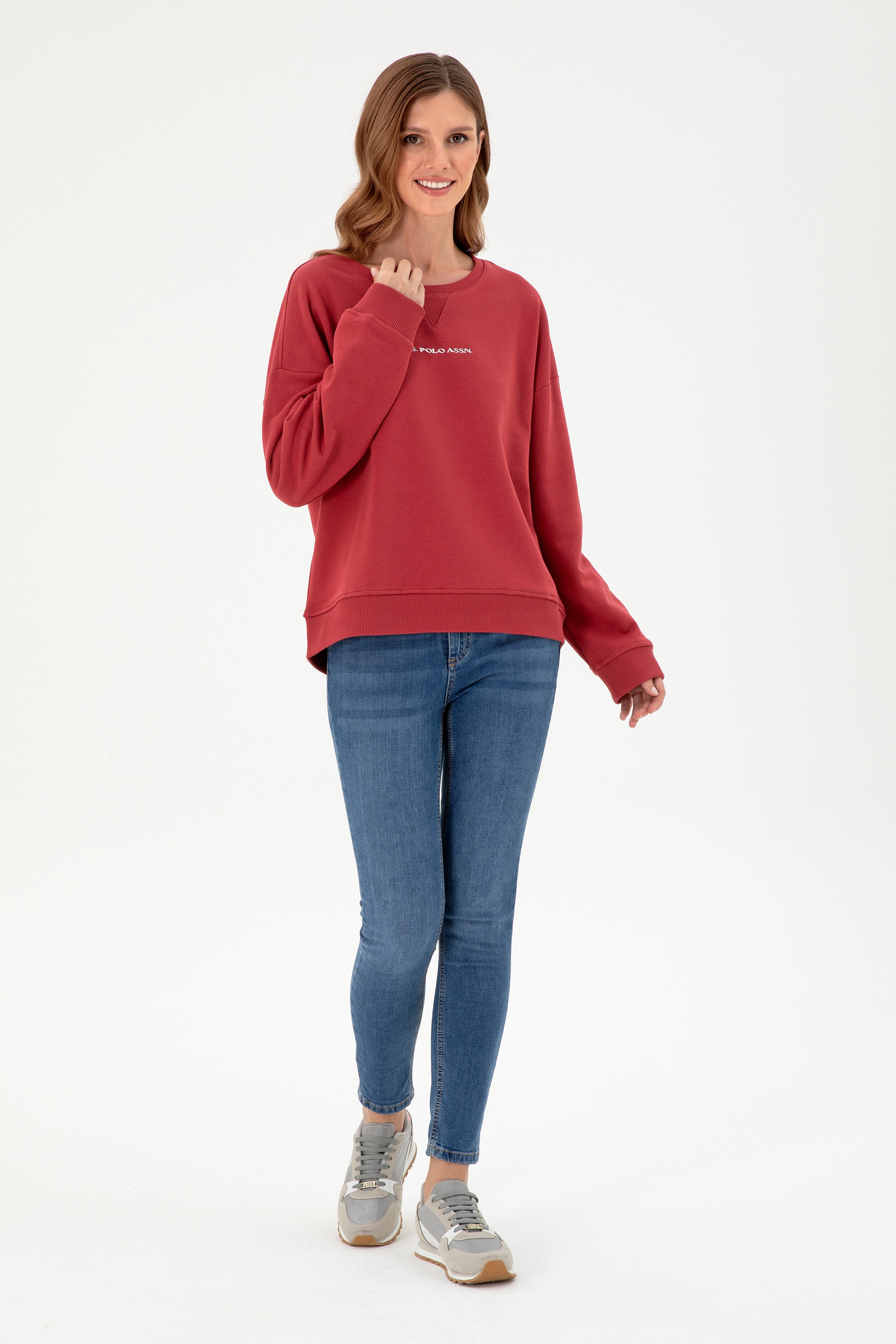 Kadın Vişne Bisiklet Yaka Sweatshirt - Image 4