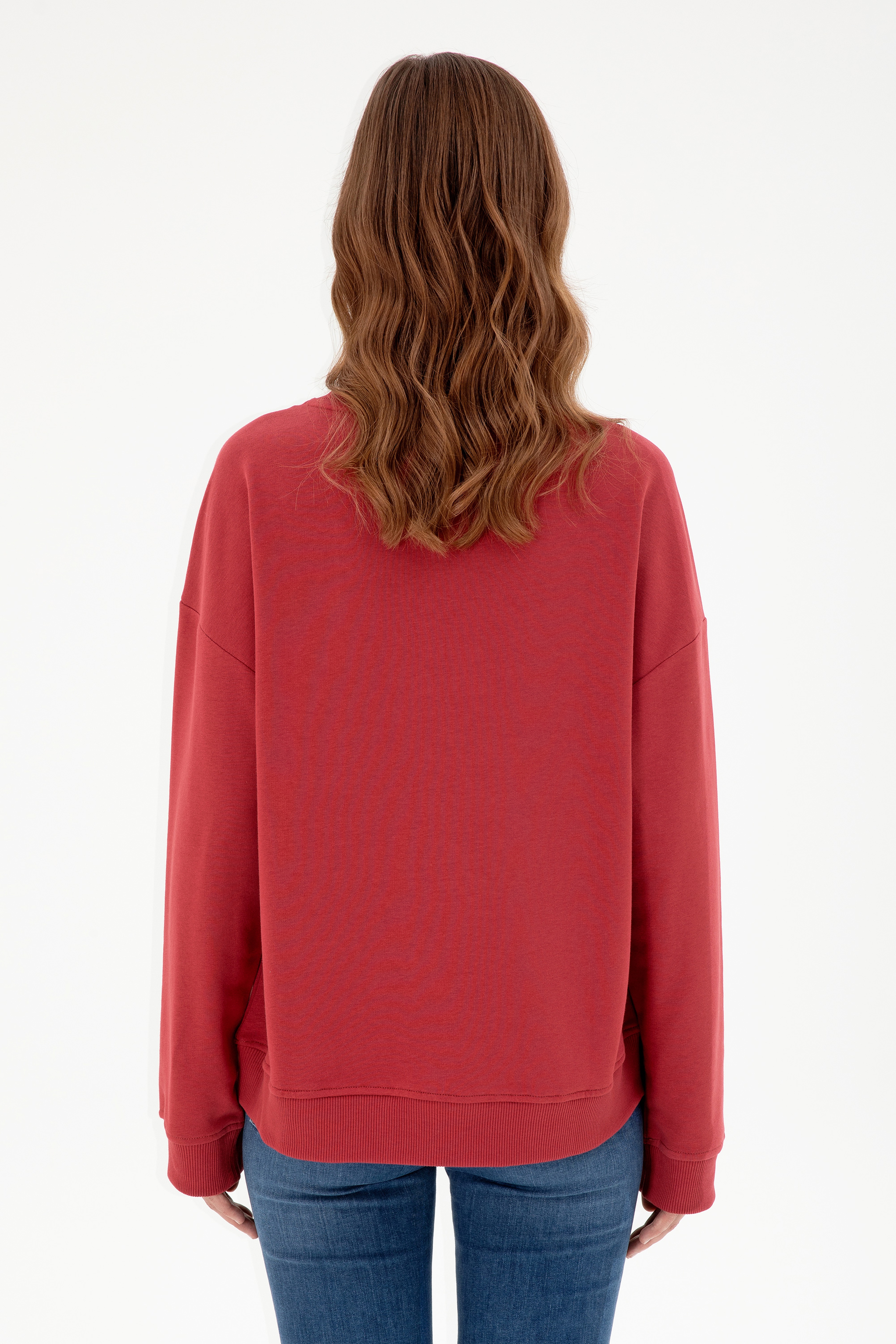 Kadın Vişne Bisiklet Yaka Sweatshirt - Image 5