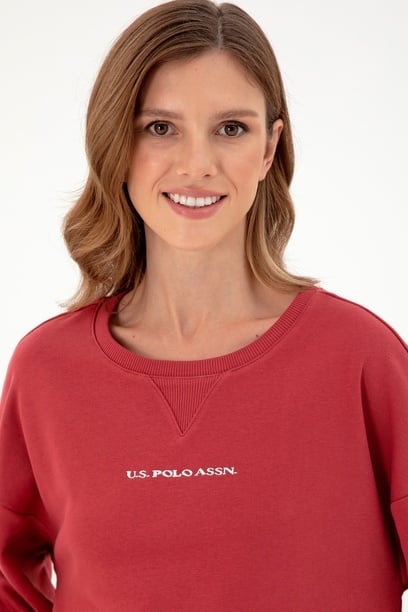 Kadın Vişne Bisiklet Yaka Sweatshirt