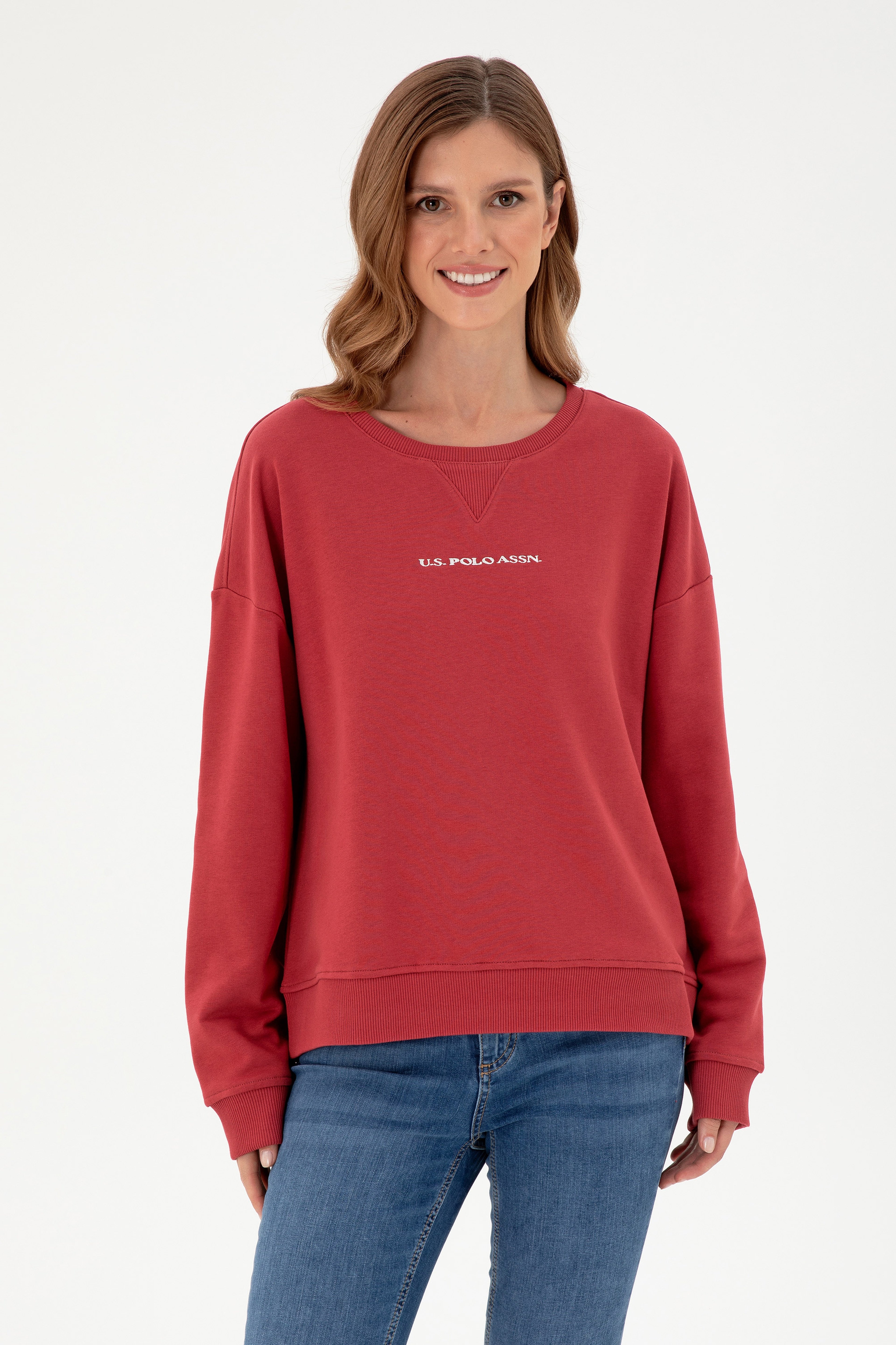 Kadın Vişne Bisiklet Yaka Sweatshirt - Image 1