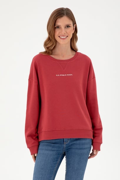 Kadın Vişne Bisiklet Yaka Sweatshirt
