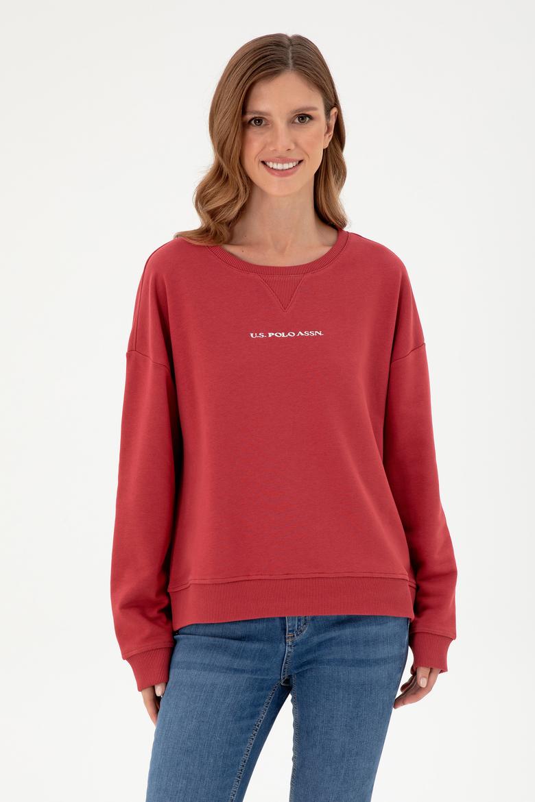 Kadın Vişne Bisiklet Yaka Sweatshirt