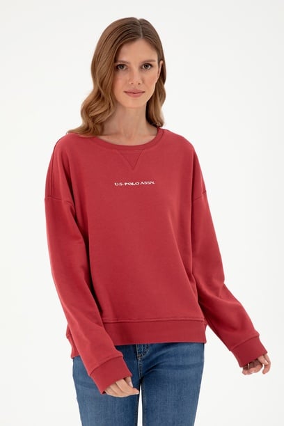 Kadın Vişne Bisiklet Yaka Sweatshirt