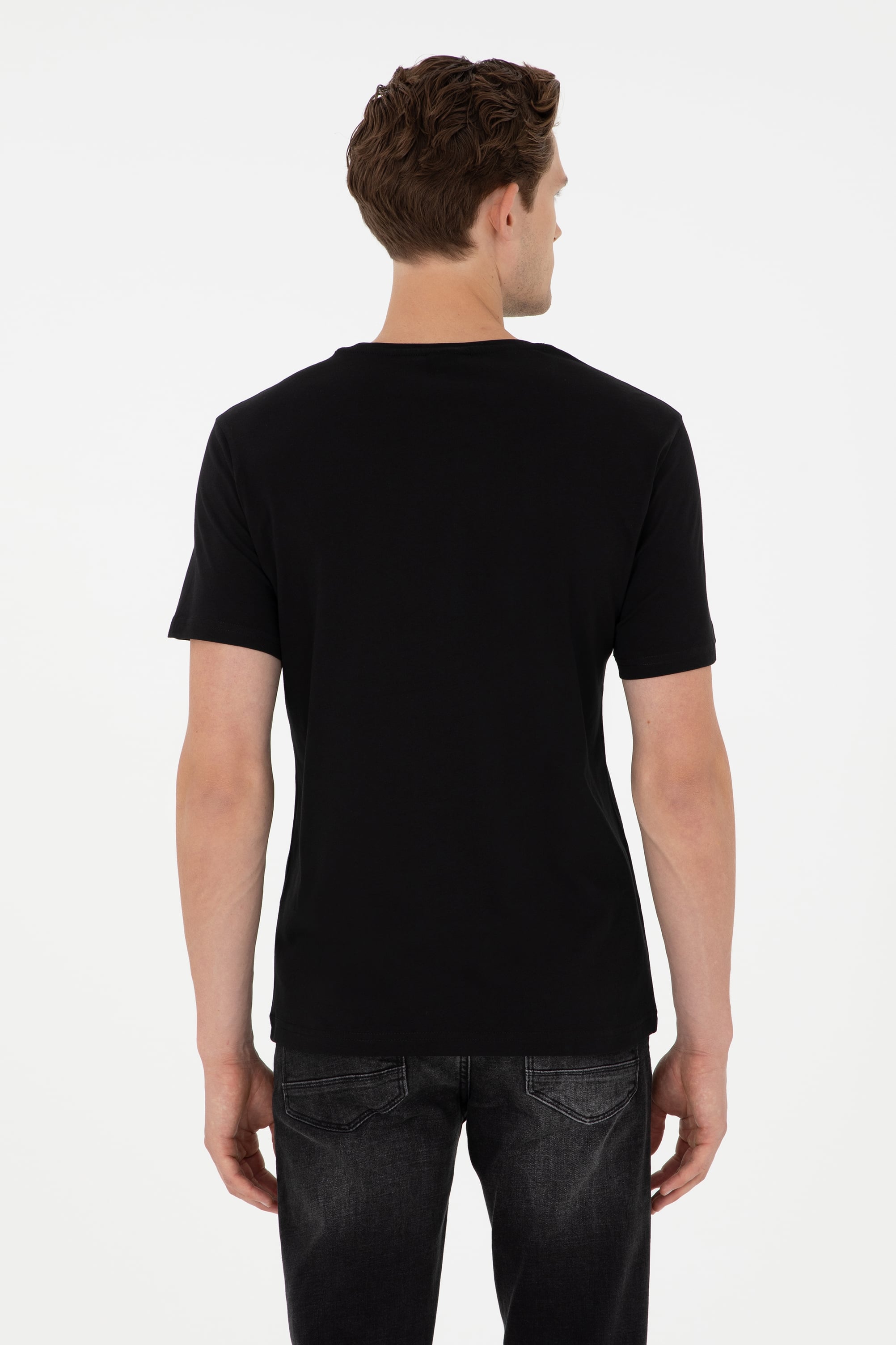 Erkek Regular Fit Bisiklet Yaka Siyah Basic Tişört - Image 5