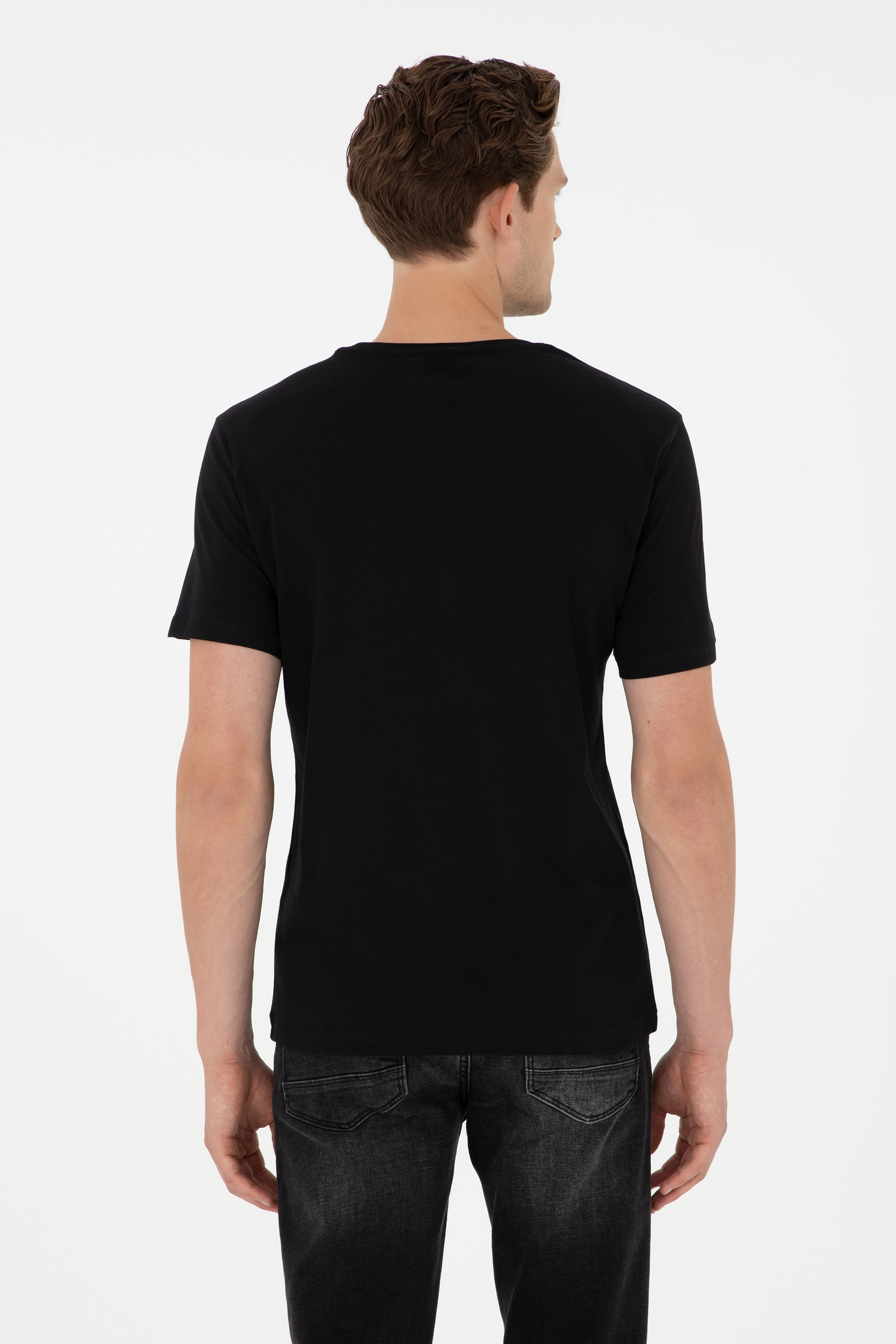 Erkek Regular Fit Bisiklet Yaka Siyah Basic Tişört