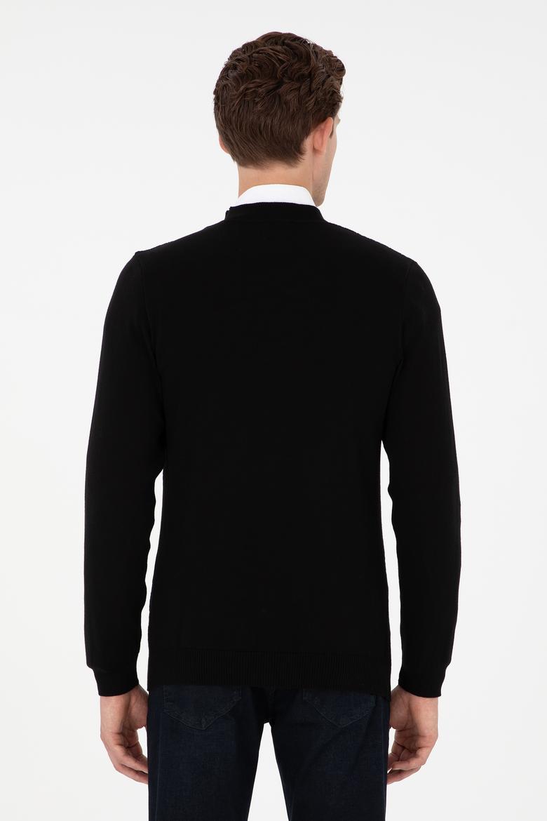 Erkek Siyah Basic Triko Hırka - 50268936016