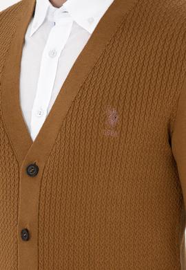 Erkek Açık Haki Basic Triko Hırka - 50268936044